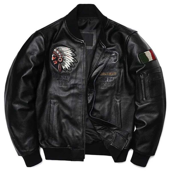 Cuero de los hombres Cuero sintético 2023 Nuevo bordado indio Uniforme de béisbol de cuero genuino Chaqueta de moda para hombre Chaquetas de motocicleta de cuero de vaca Ropa Tamaño S-5XL 240330