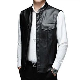 Cuir pour hommes Faux cuir 2023 nouveaux hommes veste en cuir haut ample classique noir sans manches moto manteau taille XXXL hommes affaires décontracté gilet 240330