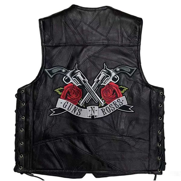 Cuero de los hombres Cuero sintético 2024 Nuevo chaleco de cuero de la motocicleta Cráneo bordado Moto Chaqueta sin mangas Chaleco Calle Moda Biker Chalecos Punk Veste para hombre 240330