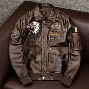 Cuir homme simili cuir Air Force Flight A2 pilote indien cuir de vache moto marron veste 100% peau de vache veste homme Bomber homme vêtements 231026