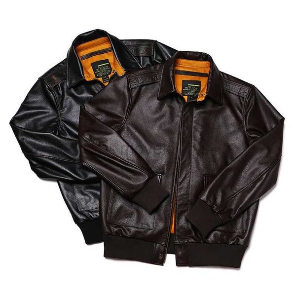 Men's Leather Imitación de cuero Envío gratis Abrigos de cuero genuino de la Fuerza Aérea Hombres Cuero de vaca real Ropa natural Marrón Hombre Piel de becerro Chaquetas estilo A2 240330