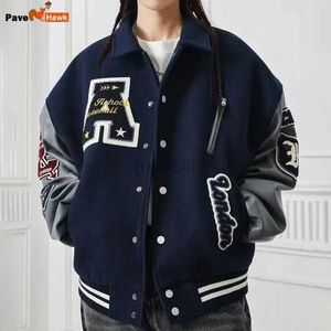 Heren Leer Kunstleer Amerikaanse Letter Borduren Bomberjack Heren Dames Herfst Winter Leren mouwen Patchwork Jas Unisex Varsity Baseball Uitloper 240330