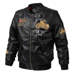 Hommes en cuir simili cuir automne hiver hommes moto mode veste décontracté en cuir brodé rétro veste Pu veste chaud pardessus 231026
