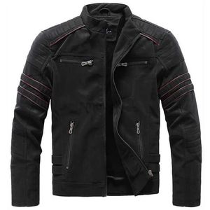 Chaquetas de cuero de otoño e invierno para hombre, chaquetas de cuero de imitación de cuero para hombre, chaqueta de motociclista con cuello levantado a la moda, abrigos de cuero de PU Retro lavados con cremallera informal para hombre 240330