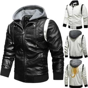 Heren leren kunstleer herfst winter bomber leren jas heren Scorpion borduurwerk capuchon PU-leer motorfiets heren Ryan Gosling Drive jas 240330