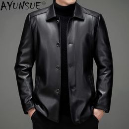 Men's Leather Faux cuir AYUNSUE veste en cuir véritable hommes deuxième couche de manteau en peau de mouton printemps automne hommes vestes en cuir mode Chaquetas Hombre 231030