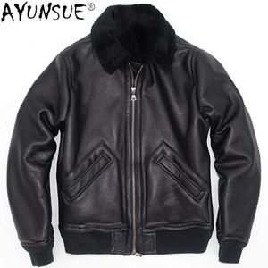 Cuir homme Faux cuir AYUNSUE véritable peau de mouton Veste d'hiver mâle vestes en cuir noir chaud Nature réel manteau de fourrure de mouton hommes vêtements Veste Homme 231101