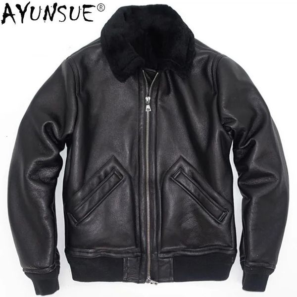 Chaqueta de invierno de piel de oveja auténtica AYUNSUE para hombre, chaquetas de cuero para hombre, abrigo de piel auténtica de oveja natural cálido negro, ropa para hombre Veste Homme 231101