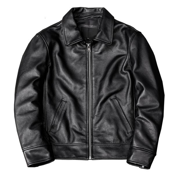 Veste en cuir synthétique pour hommes en cuir de vachette noir manteau en cuir véritable pour hommes veste en cuir pour papa printemps et automne vêtements taille S-5XL 230613