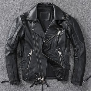 Cuir pour hommes Faux cuir noir moto veste en cuir hommes naturel véritable peau de vache coupe ajustée Vintage marron hommes Biker Racer vestes fermeture éclair oblique S ~ 9XL 231026