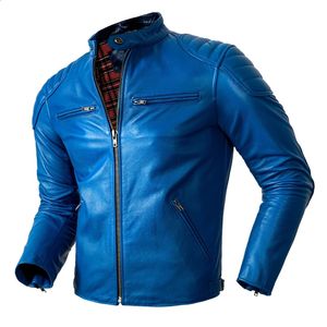 Veste de moto en simili cuir bleu pour hommes, grande taille 5XL, peau de vache naturelle, automne, coupe cintrée, manteaux courts en cuir véritable pour motard 231030