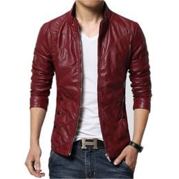 Cuir pour hommes Faux cuir marque hommes mode veste en cuir hommes col mince Biker veste de haute qualité hommes manteau couleur unie veste taille 5XL-S 220912