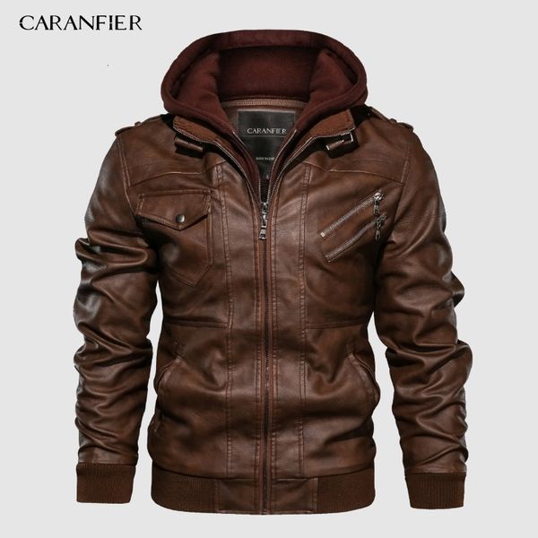 Cuir homme Faux cuir CARANFIER hommes PU vestes à capuche manteaux moto Biker veste en simili cuir hommes classique vestes d'hiver vêtements taille européenne 230307