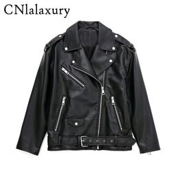 Hommes Cuir Faux Cuir CNlalaxury Femmes Printemps Automne Noir Faux Cuir Veste Casual PU Lâche Moto Outwear Femme Streetwear Surdimensionné Manteau 230207