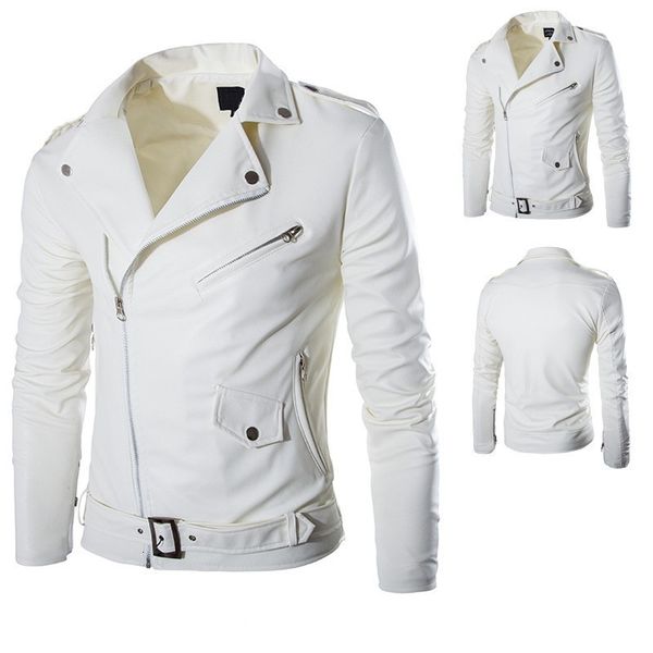 Cuir pour hommes Faux cuir mode veste en cuir PU hommes boucle Zip col à revers britannique noir blanc Punk Rock vêtements d'extérieur manteaux 3 230313