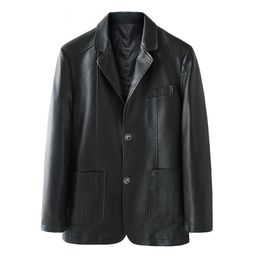 Hommes en cuir simili cuir Idopy automne à manches longues hommes simili cuir veste 3 boutons Blazer col affaires veste décontractée manteau grande taille L-6XL 230613