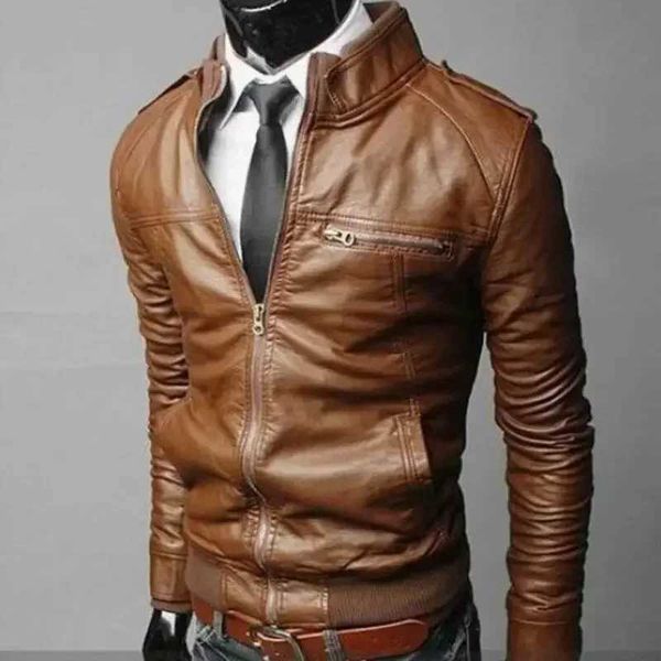 Chaqueta de cuero de imitación de cuero para hombres Bomber Hot Motorcycle Fit Coat Streetwear Cool Men Fashion Leather Chaquetas de invierno para hombres Collar Outwear de otoño SlimL2401