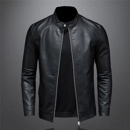 Heren Leather Faux Leather Large Size Autumn Fashion Trend Coat Slim Stand Collar Motorcycle Leather Jacket Men's Pu Handsome Top 5xl 230313