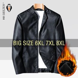 Veste en cuir simili cuir pour hommes Bomber rétro polaire noir vestes de moto grande taille 6XL 7XL 8XL manteaux flanelle chaud confort de haute qualité 231020