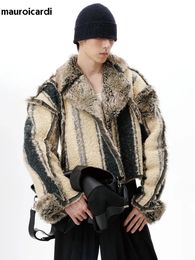 Homme Cuir Faux Cuir Mauroicardi Automne Hiver Surdimensionné Cool Épais Chaud Réversible Fluffy Veste À Manches Longues Faux Manteau Hommes Piste Mode Européenne 231007