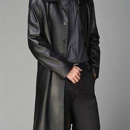 Gabardina larga de cuero sintético para hombre Mauroicardi de otoño, gabardina negra de cuero sintético para mujer, manga larga, un solo pecho, estilo británico de lujo, moda 220912