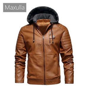 Heren leren kunstleer Maxulla Winter heren leren jas Fleece motorfiets jassen met capuchon Casual uitloper Thermische leren jassen Herenkleding 240330