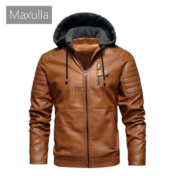 Cuir pour hommes Faux cuir Maxulla hiver veste en cuir pour hommes hommes polaire moto vestes à capuche vêtements d'extérieur décontractés vestes en cuir thermique vêtements pour hommes 240330