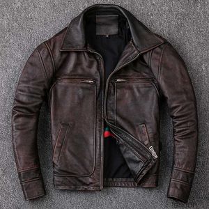 Heren leer kunstleer heren koeienhuid jas Echt leren herenjack Vintage stijl Heren lederen kleding Motorbiker jassen Grote maten