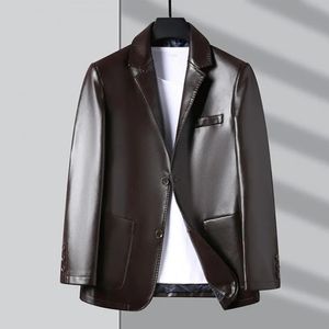 Veste en cuir pour hommes en simili cuir avec poche poignets boutonnés élégants col à revers printemps automne manteau en faux cuir pour hommes pour les affaires en plein air 231019