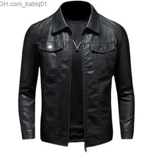 Veste en cuir pour hommes en cuir synthétique pour hommes à la mode pour hommes Slim Fit Veste en cuir PU à revers de haute qualité Nouvelle veste en cuir coupe-vent multi-poches T230804