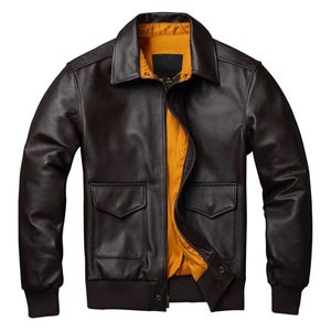 Veste en cuir véritable pour hommes en similicuir pour hommes vestes de pilote militaire Air Force Flight A2 veste manteau vêtements en peau de vache naturelle cuir de vache automne 230208