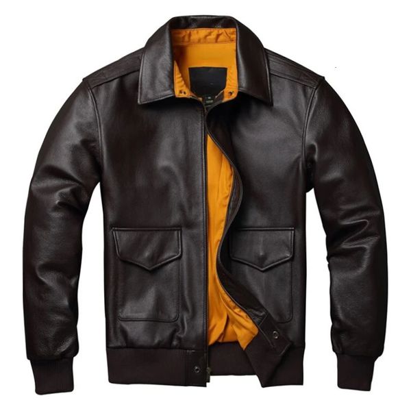 Cuir pour hommes Faux cuir veste en cuir véritable pour hommes vestes de pilote militaire Air Force Flight A2 veste manteau vêtements en peau de vache naturelle cuir de vache automne 231021