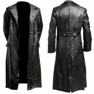 Gabardina de cuero auténtico para hombre, uniforme militar clásico alemán de la Segunda Guerra Mundial, color negro, piel sintética, para hombre, 230927
