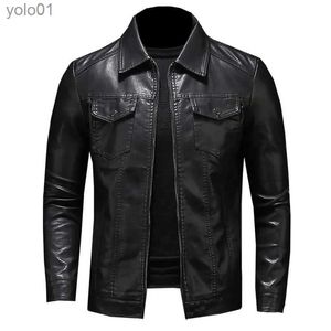 Veste en cuir de moto pour hommes en simili cuir pour hommes poche de grande taille noir fermeture éclair revers coupe ajustée printemps et automne manteau en polyuréthane de haute qualité M-5XlL231018