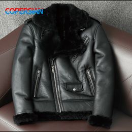 Herenleer Faux Leather Men's Winter Oblique Zipper Fur Combined Men's Leather Jacket Fur Rapel Motor Fiets Burt Coat 221202