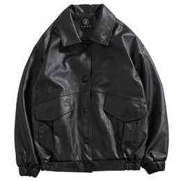 Hommes en cuir faux cuir hommes printemps noir doux faux cuir hommes Hip Hop veste en cuir mâle surdimensionné Streetwear poches vêtements Cool 230313