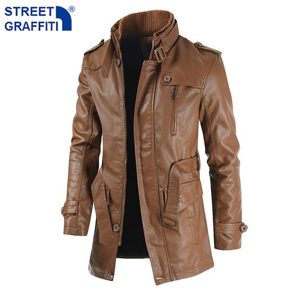 Cuir pour hommes Faux cuir hommes hiver longue épaisse polaire veste en cuir PU hommes Streetwear décontracté vêtements d'affaires Porcket vestes en cuir manteau vêtements d'extérieur hommes 230214