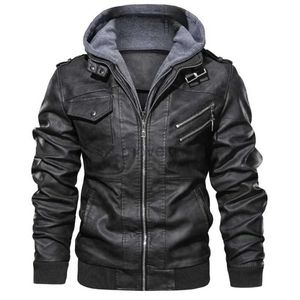 Heren leren kunstleer herenmode PU-leren jas met afneembare capuchon voor herfst en winter - Klassiek zwart bikerjack 240330