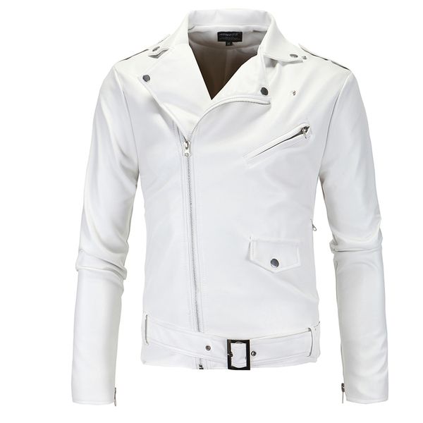 Vestes en cuir pour hommes en simili cuir pour hommes blanc noir revers décontracté coupe ajustée fermeture éclair diagonale moto veste en cuir PU manteau vêtements pour hommes 230825