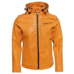 Veste en cuir véritable pour hommes, veste en cuir véritable pour hommes, capuche amovible, peau de mouton tannée, manteau d'hiver épais, manteau en cuir véritable, vêtements de motard 231030