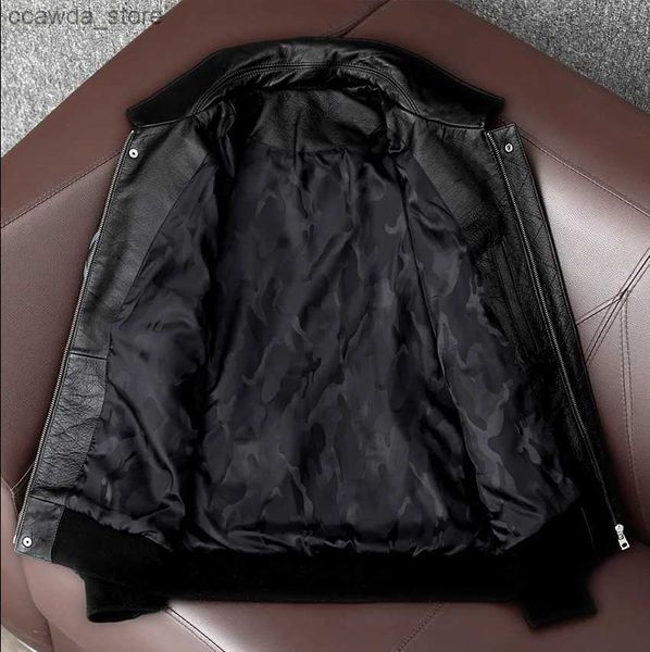 Cuir pour hommes Faux cuir nouveau costume volant de broderie indienne manteau en cuir véritable naturel vestes de moto en cuir de vachette pour hommes vêtements de mode mince Q240104