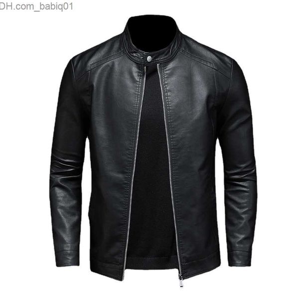 Hommes Cuir Faux Cuir Nouveau Hommes Veste En Cuir Classique Slim Fit Moto PU Veste En Cuir Couleur Unie Col Debout Hommes Grand Noir Veste En Cuir T230804