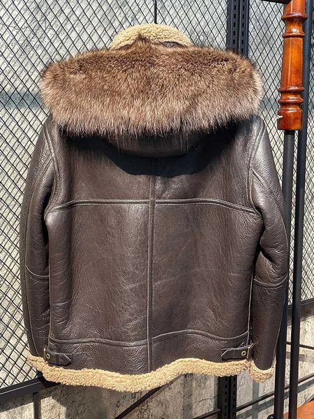 Cuir pour hommes Faux cuir s hiver pour la nature manteaux de fourrure en peau de mouton véritable chaud à capuche moto veste en cuir véritable hommes Jaqueta F 231213