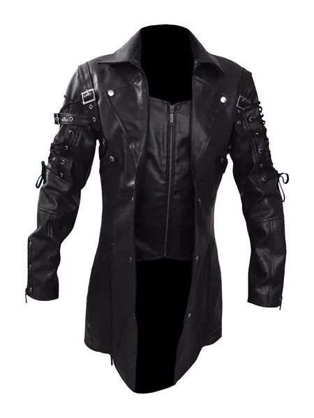 Couro masculino falso couro steampunk gótico trench coat jaqueta de couro estilo punk biker jacke outono inverno motocycle jaqueta 231019