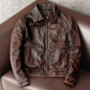 Cuir pour hommes Style simili cuir hommes mode veste de motard Vintage marron 100% peau de vache naturelle moteur veste en cuir véritable Slimfit Bomber manteau mâle 231019