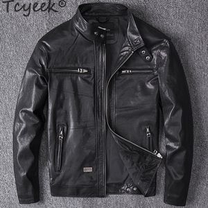 Hommes Cuir Faux Cuir Tcyeek Printemps Automne Véritable Veste En Cuir Hommes Streetweaar 100% Véritable Manteau En Peau De Mouton Homme Moto Biker Vintage Vestes En Cuir 2811 230301