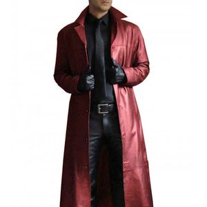 Trench-coat en similicuir pour hommes en cuir pour hommes coupe-vent de style britannique vintage beau couleur unie coupe ajustée pardessus longue veste grande taille S-5XL T221102