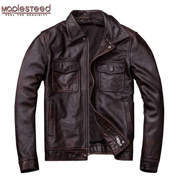 Cuir pour hommes Faux cuir Vintage veste en cuir véritable hommes 100% peau de vache rouge marron noir vestes en cuir naturel homme manteau en cuir automne vêtements M174 231205