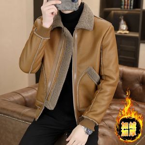 Veste d'hiver en cuir synthétique et fourrure intégrée pour homme, épaisse et chaude, décontractée, manteau de moto coupe-vent à la mode, 231120