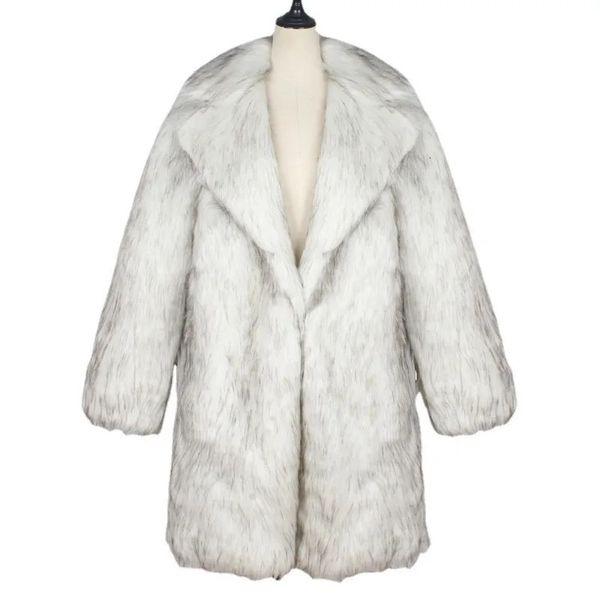 Manteau d'hiver en fausse fourrure pour hommes, Slim, coupe-vent, coupe-vent, poche cousue latérale, décontracté, blanc uni, simple boutonnage, manteau de fourrure à revers 231016